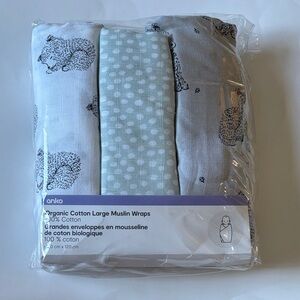 Anko Organic Cotton Muslin Wraps - White and Green